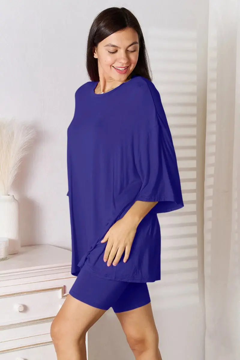 Basic Bae Full Size Soft Rayon Three - Quarter Sleeve Top and Shorts Set - Love Salve